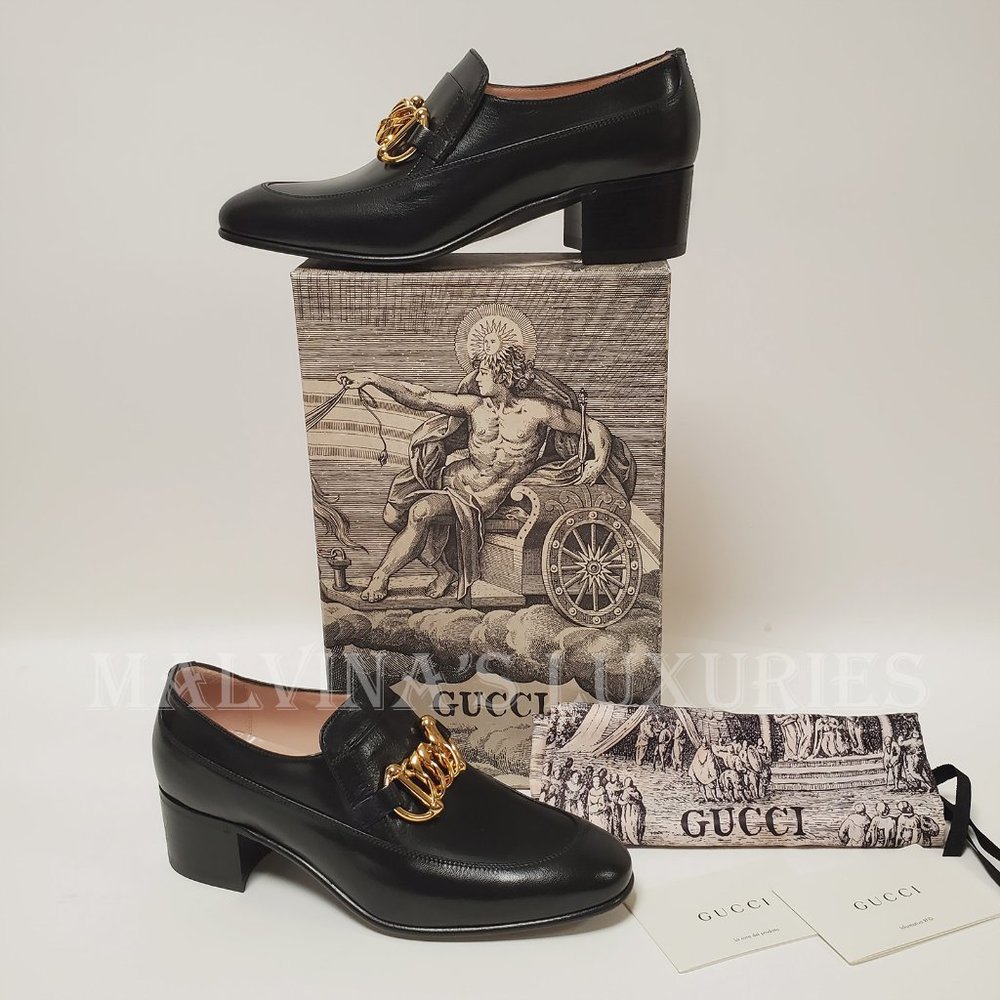 GUCCI SHOES EBAL BLACK LEATHER HORSEBIT CHAIN LOAFERS ICE LOLLY sz 39 9 US - Picture 3 of 16
